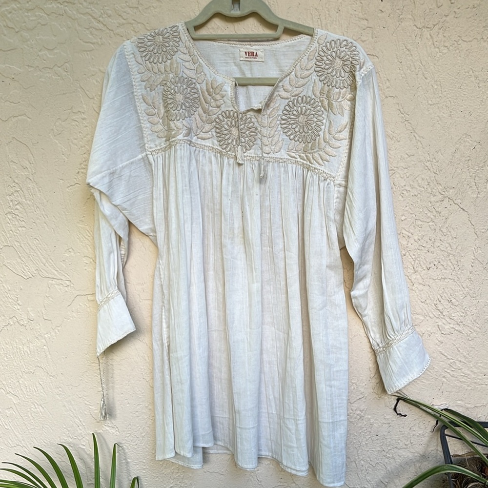 Romantic Boho Chic Embroidered Top by Vera handmade S-M